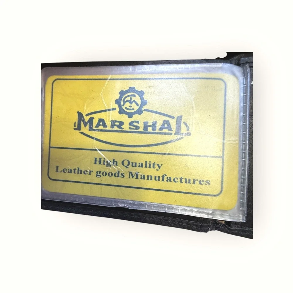 Marshal Genuine Leather Black Bifold Wallet Travel Money Credit Card Holder